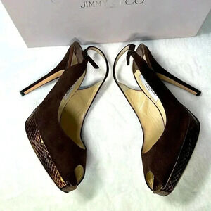Jimmy Choo SZ 9 1/2 Brown Suede Heels